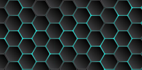 Wall Mural - abstract minimalistic dark sci-fi hexagon background. black and blue hexagonal geometric design. vec
