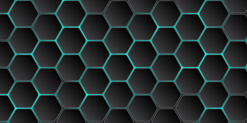 Wall Mural - abstract minimalistic dark sci-fi hexagon background. black and blue hexagonal geometric design. vec