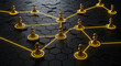 © Pixel Studio - Network connection blockchain technology concept with golden chess pieces and hexagon background design