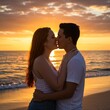© Febi - Romantic Couple Kissing at Sunset on the Beach