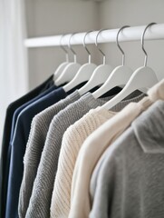 Poster - Minimalist Clothing Rack Displays Hanging Gym Clothes in a Serene Indoor Space With Soft Lighting
