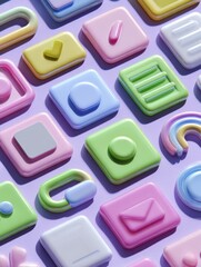Fototapete - Colorful Gummy Texture 3D Stickers Arranged on a Matte Surface With an Open Right Margin for Creative Design Use