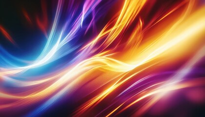 Poster - vibrant neon light streaks in motion with fiery blue and orange glow for digital art, branding, or abstract web background


