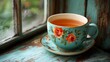 © muhammad - Cup of tea beside a textured window, cozy scene