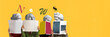 © master1305 - Contemporary art collage. Four people with ancient statue heads peek from open newspapers while colorful letters above form word NEWS on bright yellow background. Concept of information, media. Banner