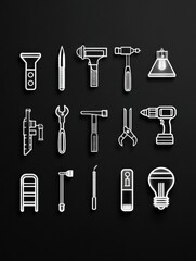 Leinwandbilder - Minimalist Icon Set Featuring Essential Construction Tools Arranged in a Central Light Space for Easy Visual Reference