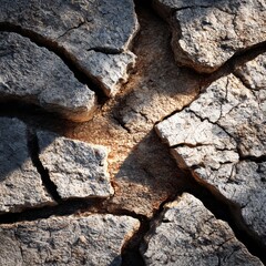 Poster - Textured Rock Formation Close-Up: A geological study reveals intricate crack patterns and rugged beauty beneath the surface.