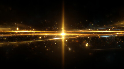 Wall Mural - Gold line light glow with sparkle and flare shine. Horizontal golden neon streak effect isolated on transparent background. Magic flash laser strip divider with glitter shimmer design illustration