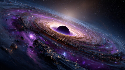 Nebula transparent vector galaxy star vector background. Spiral milky way abstract cosmic light in galactic system. Realistic andromeda glow with black hole and glitter mystery purple twist illusion.