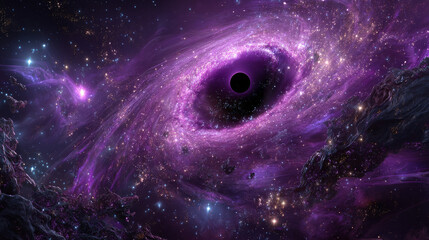 Wall Mural - Nebula transparent vector galaxy star vector background. Spiral milky way abstract cosmic light in galactic system. Realistic andromeda glow with black hole and glitter mystery purple twist illusion.