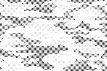 Leinwandbilder - Halftone camouflage pattern background. Classic military clothing style. Masking camo repeat print. Black and white seamless camouflage halftone texture.
