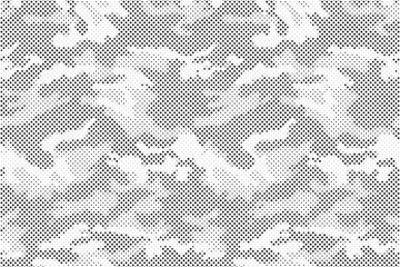 Leinwandbilder - Halftone camouflage pattern background. Classic military clothing style. Masking camo repeat print. Black and white seamless camouflage halftone texture.

