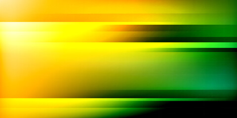 Poster - Abstract composition featuring vibrant yellow, green hues. Horizontal bands create dynamic visual effect. Dark background emphasizes bright colors.