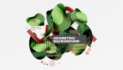 Aufkleber - Abstract geometric shapes overlap, creating dynamic composition. Green, red hues dominate design, with subtle gradients. Modern, stylish background.