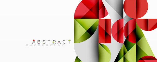 Poster - Geometric shapes overlap, creating vibrant red, green, white design. Modern aesthetic, suitable for backgrounds, presentations.
