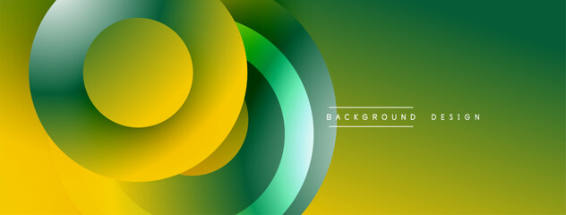 Poster - Abstract geometric design features overlapping circles, gradient colors. Yellow, green hues create dynamic visual effect. Modern style.
