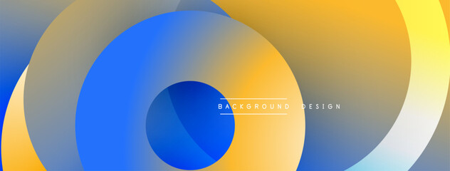 Fototapete - Abstract design features overlapping circles. Colors blend from blue to yellow creating dynamic visual effect. Modern, minimalist style.