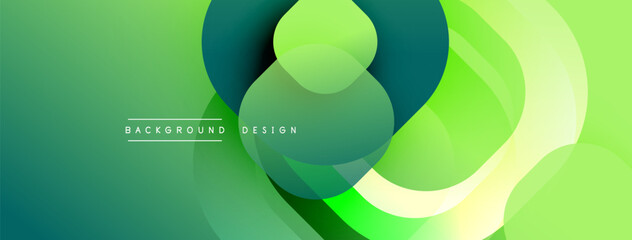 Aufkleber - Abstract green gradients overlap, creating dynamic fluid shapes. Modern design evokes freshness, energy, movement. Minimalist aesthetic.