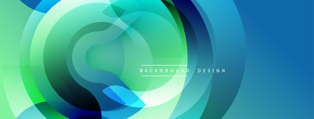 Aufkleber - Abstract circular layers create vibrant gradient background. Blue, green hues blend seamlessly, modern design element.
