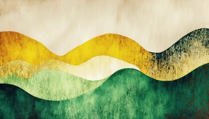 Poster - abstract layered hills in yellow and green watercolor texture for web design, branding, or print media on vintage canvas background

