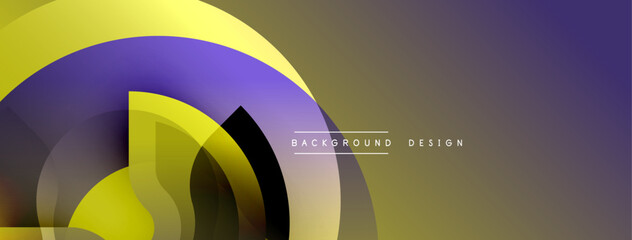 Fototapete - Abstract geometric shapes overlap, creating dynamic visual effect. Yellow, purple, black hues dominate composition. Modern design element.