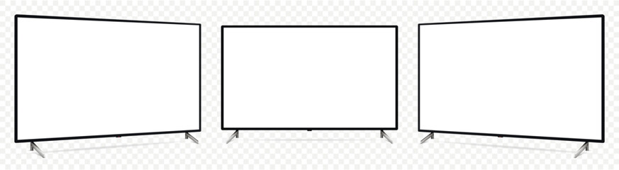 Wall Mural - realistic blank flat screen tv mockup from angled views on transparent background.