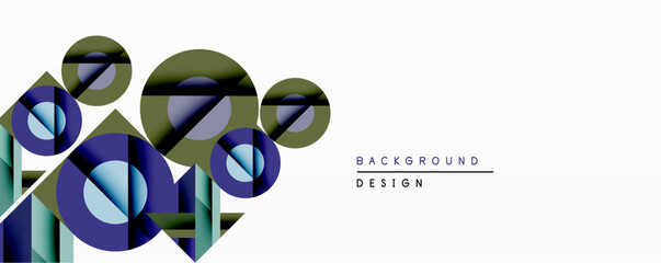 Aufkleber - Abstract geometric composition. Overlapping circles, squares create dynamic visual effect. Blue, green hues dominate design, offering modern aesthetic. Minimalist style, clean lines.
