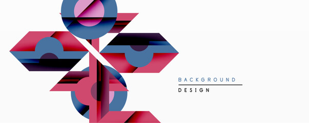 Aufkleber - Abstract geometric design features overlapping shapes. Blue, pink, purple gradients create dynamic composition. Minimalist style, modern aesthetic, clean lines present visual interest.