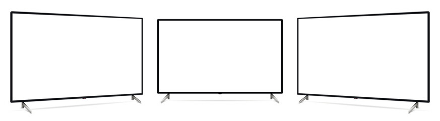 Wall Mural - realistic tv screen mockup. television display on three sides with blank screen.