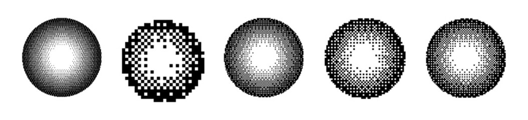 Wall Mural - halftone dot pattern with pixel gradient. abstract grunge circles and spray paint effects. flat vect