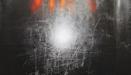 Aufkleber -  grunge scratched metal texture with burnt orange light reflections and white center glow for industrial web design or edgy print background