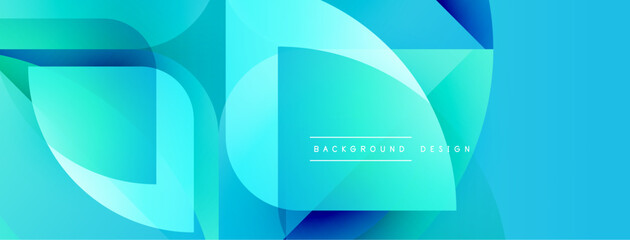 Fototapete - Abstract geometric shapes overlap, creating vibrant blue gradients. Modern design suggests technology, innovation, fluidity. Clean aesthetic.
