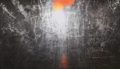 Poster -  grunge scratched metal texture with burnt orange light reflections and white center glow for industrial web design or edgy print background