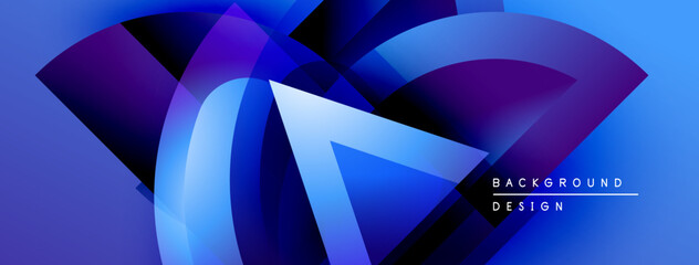 Leinwandbilder - Abstract blue design features overlapping curved shapes. Gradient colors create dynamic visual effect. Text reads background design.