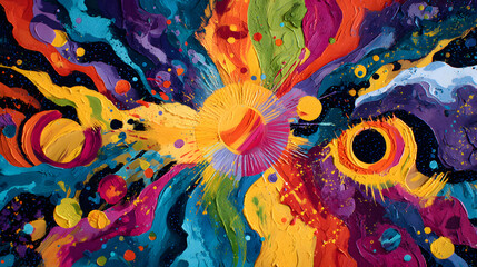 Wall Mural - colorful cosmic burst: a vivid and dynamic abstract artwork exploding with a spectrum of radiant hue