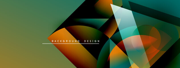 Leinwandbilder - Abstract geometric shapes overlap, creating dynamic gradient composition. Colors blendteal, orange, brownforming modern visual effect.