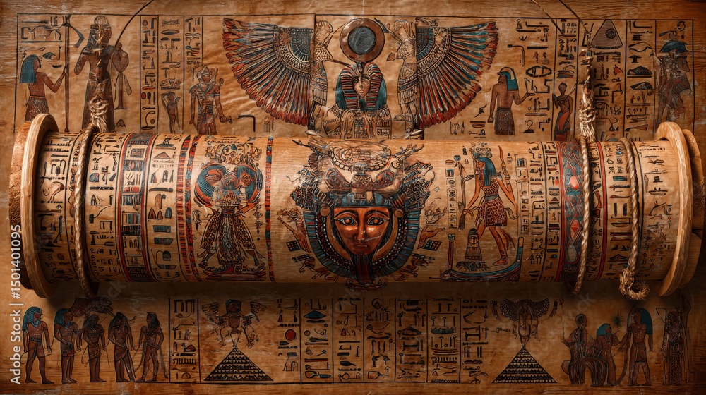 Ancient Egypt papyrus scroll with wooden rods cartoon vector. Ancient ...