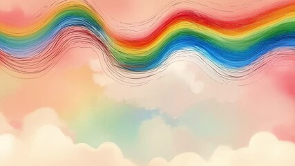 Aufkleber - Minimalist watercolor illustration of Wavy rainbow light spectrum on soft abstract background