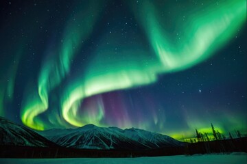 bright lights of aurora borealis illuminate the dark night sky