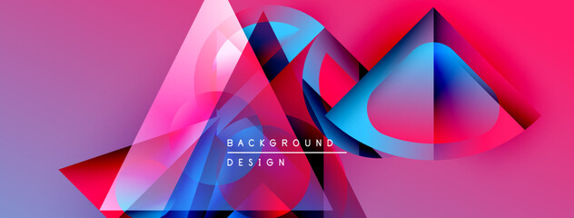 Leinwandbilder - Abstract geometric shapes overlap, creating vibrant pinks, blues, purples. Modern design features text background, design. Gradient colors dominate composition.
