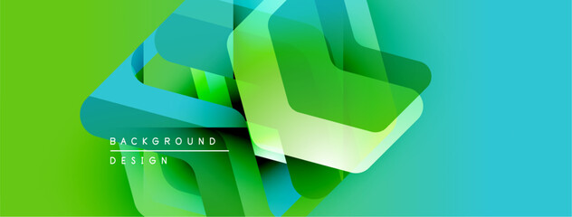 Leinwandbilder - Abstract geometric shapes, vibrant greenblue gradient. Modern design elements create dynamic visual impact. Smooth transitions, layered forms.