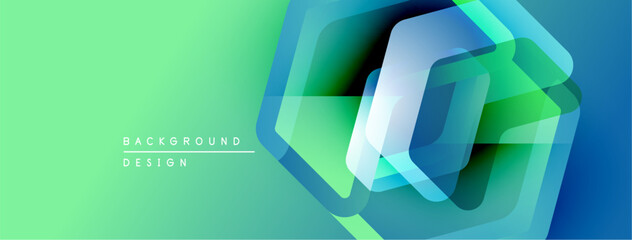 Leinwandbilder - Abstract geometric design. Hexagons overlap, creating vibrant gradients. Green transitions to blue. Modern, clean aesthetic.
