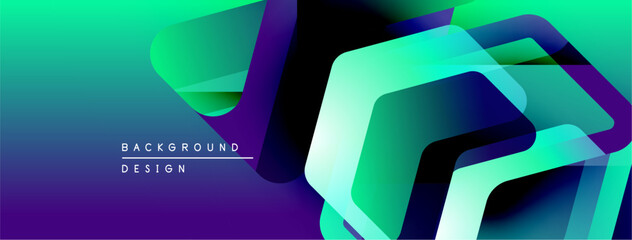 Aufkleber - Abstract geometric shapes blend vibrant turquoise, purple hues. Modern design creates dynamic visual effect. Background features layered forms.