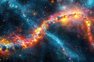 Wall Mural - vibrant cosmic dna helix in space with glowing nebula and stars illustrating the intersection of sci