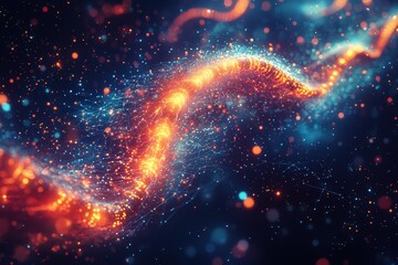 Wall Mural - abstract digital wave of glowing particles and lines in a futuristic cyber space background