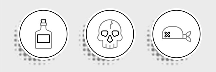 Wall Mural - Set line Pirate bandana for head, Alcohol drink Rum and Skull icon. Vector
