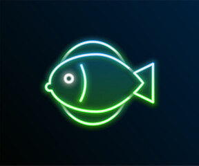 glowing neon line fish icon isolated on black background. colorful outline concept. vector