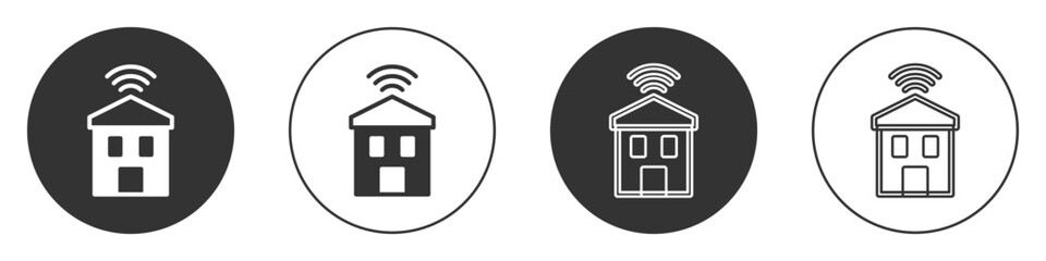 Wall Mural - black smart home with wi-fi icon isolated on white background. remote control. circle button. vector