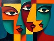 © Sajith - 'Colorful Cubist Faces Abstract Art – Geometric Modern Expressionist Composition'