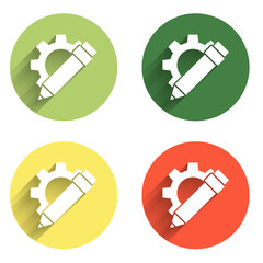 Wall Mural - set pencil and gear icon isolated with long shadow background. creative development. blogging or cop